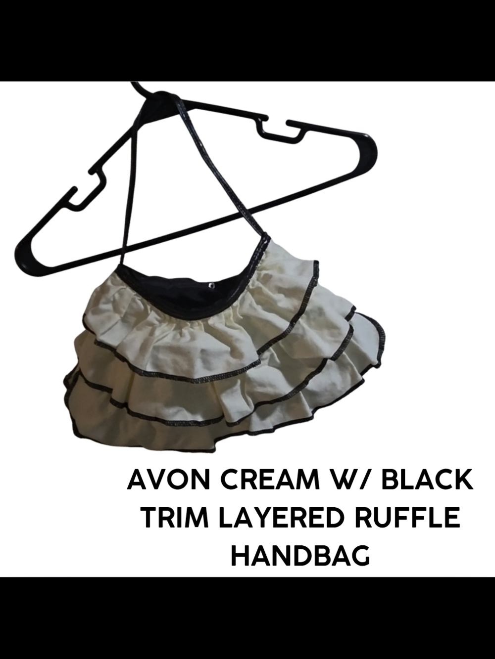 Avon Ruffled Tiered Handbag in Cream with Black Trim